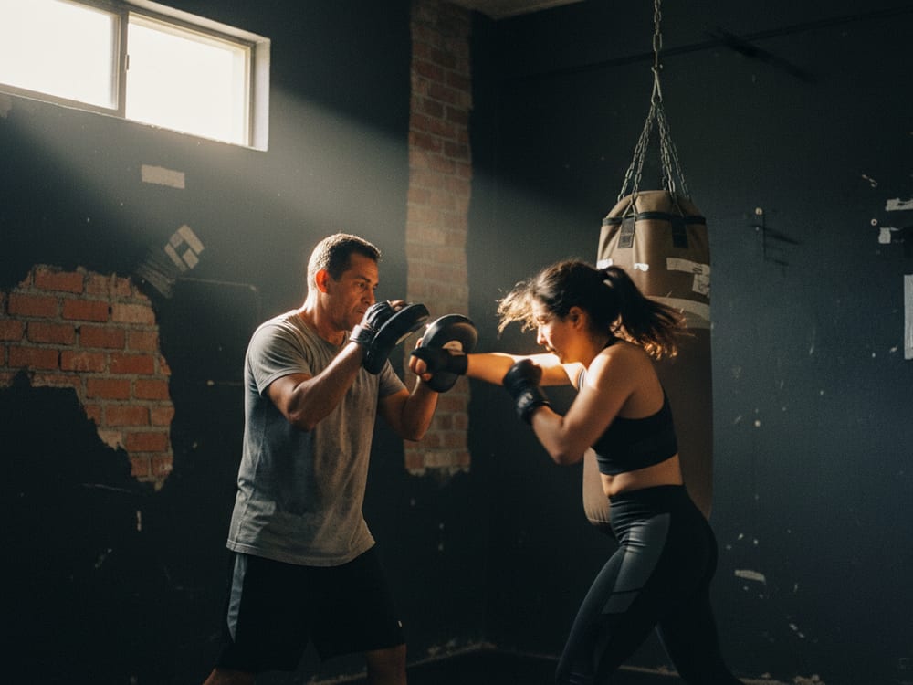 Entrenador de boxeo con una alumna
